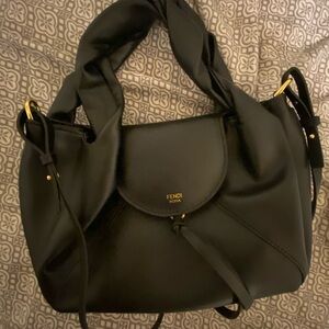 Fendi Black Shoulder Bag with Gold Accents